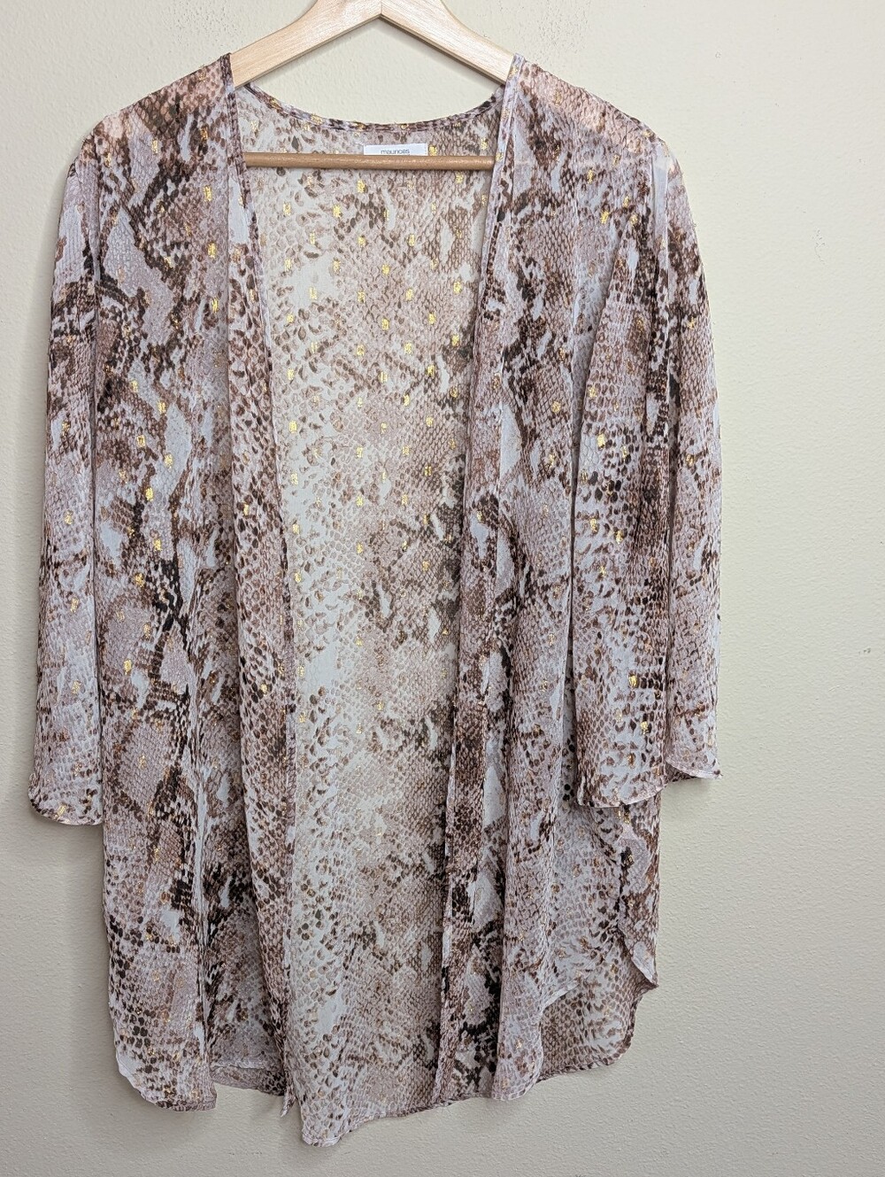 Maurices Snake Print Gold Foil Open Front Cardigan Kimono L/XL